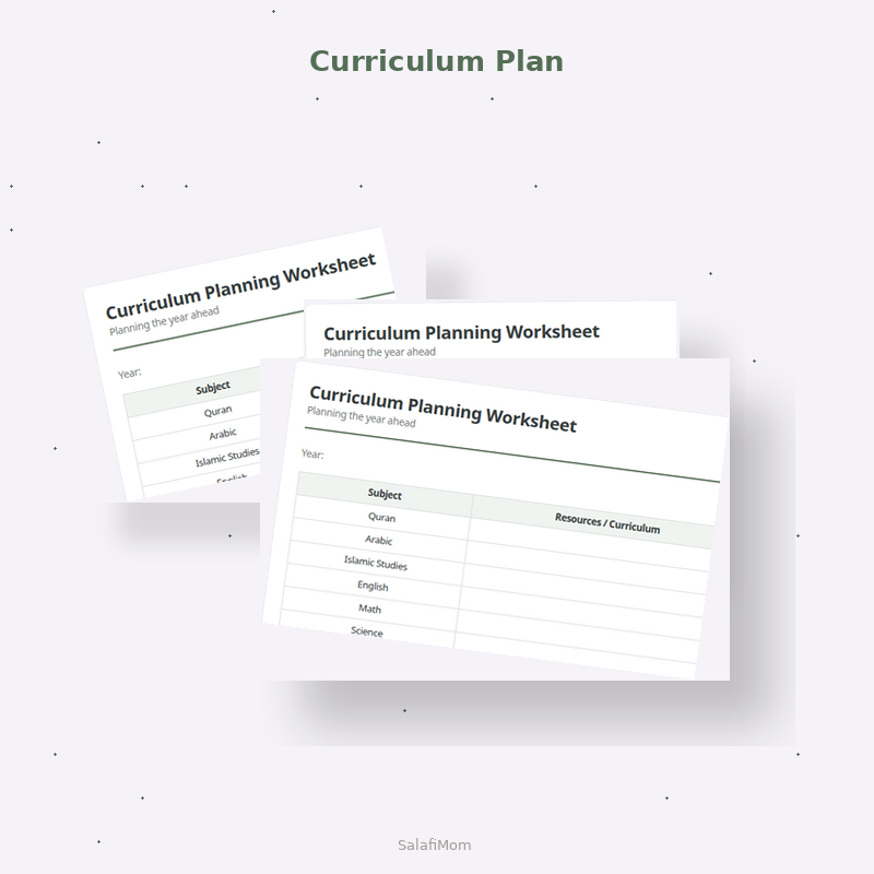 Curriculum Planning Worksheet