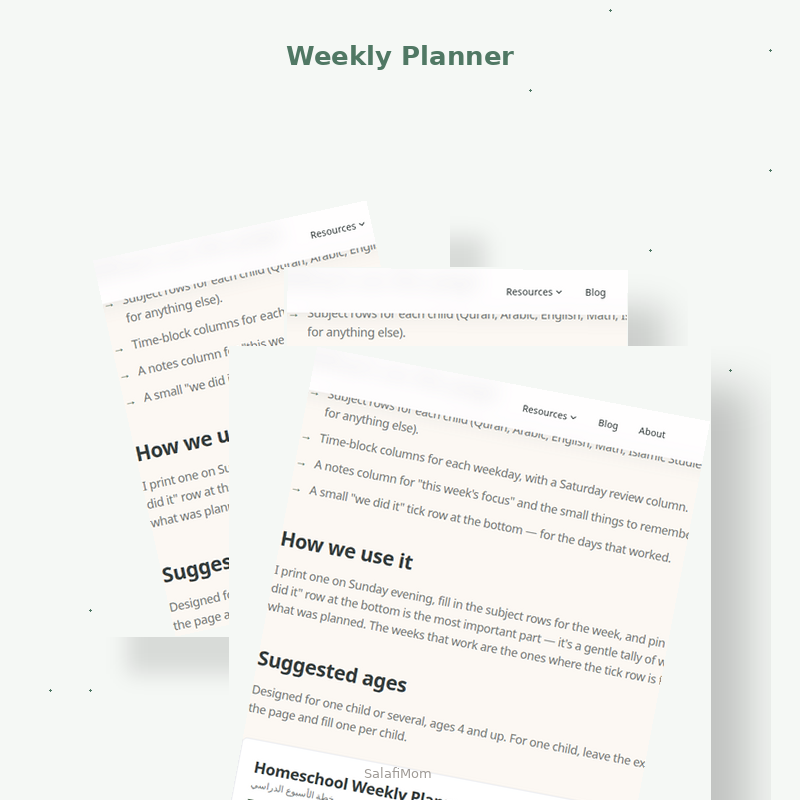 Homeschool Weekly Planner